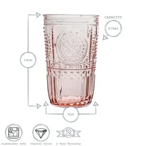 Romantic Highball Glasses - 475ml Pink / 475ml / 12