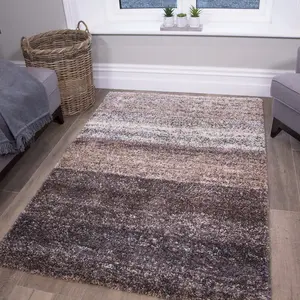 Super Soft Natural Beige Brown Mottled Striped Shaggy Area Rug 200x290cm