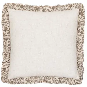 Seventy Three Linen Filigree Printed Ruffle Polyester Filled Cushion, 50 x 50cm