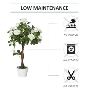 Outsunny 90cm Artificial Rose Tree, Fake Decorative Plant, White