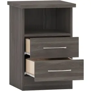 Cascio 2 Drawer Bedside Table Black Wood Grain