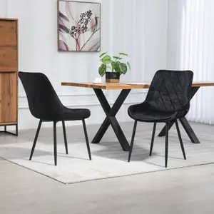 Set of 2 Bovino Velvet Fabric Dining Chairs - Black