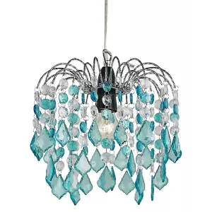 Teal Acrylic Easy Fit Pendant Light Shade with Chrome Metal Frame