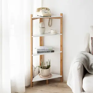 Tess White & Bamboo Corner Shelf/ Bathroom Freestanding Storage Units