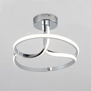 First Choice Lighting Polished Chrome LED Curve Flush Ceiling Light