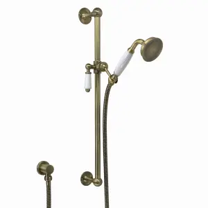 ENKI Antique Brass Traditional Brass & Ceramic Shower Slider Rail Kit ES029