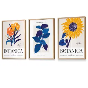 Blue & Yellow Floral Boho Sunflower Wall Art Prints / 42x59cm (A2) / Oak Frame