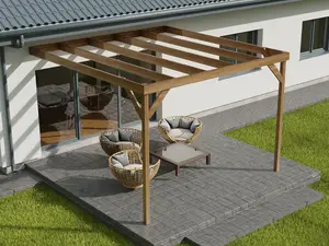 Wall-mounted wooden box pergola, complete DIY kit, 1.8m x 2.4m (Rustic brown finish)