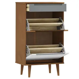 Berkfield Shoe Cabinet MOLDE Brown 59,5x35x103 cm Solid Wood Pine