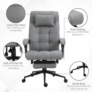 Vinsetto Reclining Home Office Chair Conference Work Support Adjustable Rolling Swivel with Armrest Lumber and Footrest Light Grey