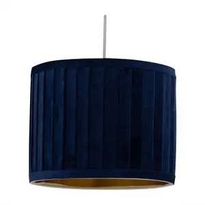 First Choice Lighting Set of 2 Sundance Navy Blue Velvet Pleated 30cm Lamp Shades with Gold Inner