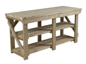 Indoor/outdoor workbench pressure treated station (H-90cm, D-64cm, L-240cm) with double shelf