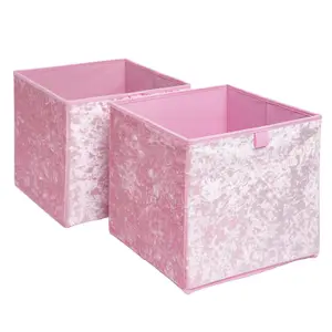 Pair of 2 Crushed Velvet Stylish Folding Storage Box Cube