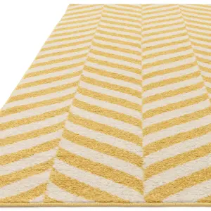 Yellow Modern Striped Easy to Clean Geometric Rug For DiningRoom-160cm X 230cm