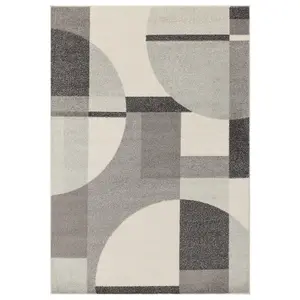 Grey Art Deco Geometric Modern Easy to clean Rug for Dining Room-80cm X 150cm