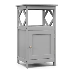 Costway Bathroom Floor Cabinet Single Door Storage Organizer Cabinet W/ Open Compartment