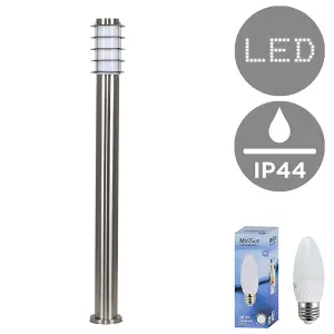 ValueLights Wharf Modern Outdoor Stainless Steel 1 Metre Tall Bollard Lantern Light Post with LED Bulb