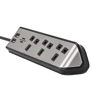 Brennenstuhl Estilo Corner Extension Lead With USB - Stainless Steel - Silver & Black