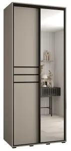 Elegant Cashmere & Black Sliding Door Wardrobe H2350mm W1000mm D600mm - Compact Design with Mirrored Panel