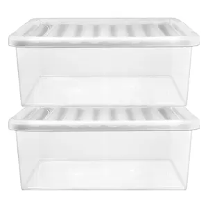 3 x Heavy Duty Multipurpose 32 Litre Home Office Clear Plastic Storage Containers With Lids