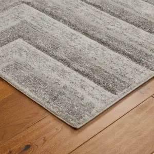 Modern Easy to Clean Grey Geometric Optical 3D Rug for Dining Room-160cm X 230cm