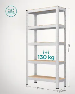 SONGMICS Storage Shelving, 5-Tier Steel Rack, Storage Organiser, Boltless Setup, Perfect for Garage or Shed, Silver