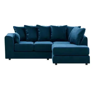 Brooklyn Plush Velvet 3 to 4 Seater L Shaped Corner Sofa Foam Blue Right Hand Facing