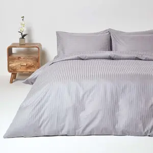 Homescapes Grey Egyptian Cotton Stripe Duvet Cover and Pillowcases 330 TC, Single