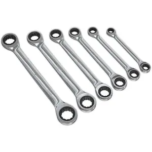 6-Piece Double Ended Ratchet Ring Spanner and Socket Set - Metric 12 Point Ratchet Tool