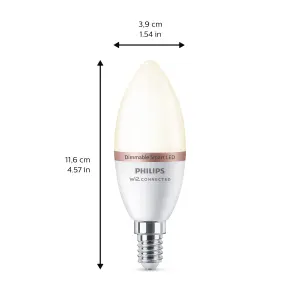 Philips WiZ SES 40W LED Warm white Candle Non-dimmable Light bulb