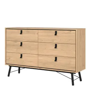 Ry Wide Double Chest of Drawers 6 Drawers in Jackson Hickory Oak