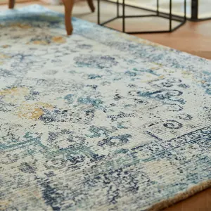 Blue Ochre Traditional Bordered Easy to clean Rug for Bed Room, Living Room, and Dining Room-160cm X 230cm