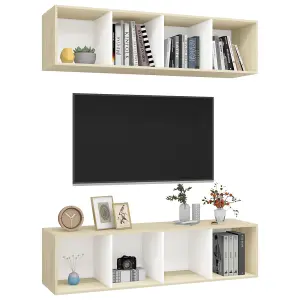 Berkfield Wall-mounted TV Cabinets 2 pcs White and Sonoma Oak Engineered Wood