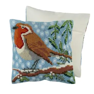 X/S CUSH ROBIN - Counted Cross Stitch Kit: Cushion: Christmas: Robin - Trimits