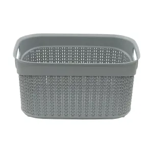 JVL Knit Design Loop Plastic Storage Basket, 9L, Grey