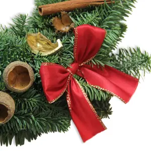 Real Christmas Wreath with Dried Flowers Cinnamon & Ribbon - 30cm/12" - Noble Fir Wreath For Indoor/Outdoor Christmas Decoration