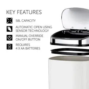 Tower 58L Sensor Bin - Cream & Chrome