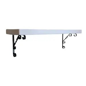 Solid Wood Handmade Rustical Shelf White 225mm 9 inch with Black Metal Bracket WO Length of 40cm