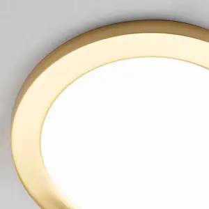 Litecraft Darly Satin Brass 1 Lamp Modern Bathroom 18W LED Flush Ceiling Light