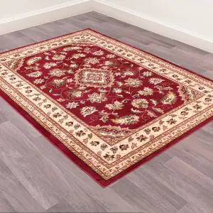 Red Traditional Bordered Floral Rug for Living Room Bedroom and Dining Room-80cm X 150cm