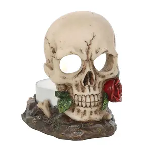 Something Different Skull Rose Tealight Holder White/Red/Brown (One Size)