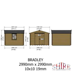 Shire 10x10 Bradley Log Cabin - 19mm Thick Logs