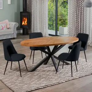 Dosenna Oval Dining Table Set with 4 Morandi Fabric Chairs - Black