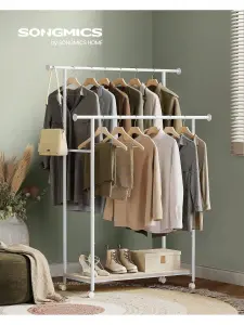 SONGMICS Clothes Rail, Portable Clothes Rack, 98.5 Cm Double Clothes Hanging Rail, Metal Frame, With Storage Shelf