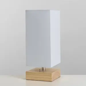 ValueLights Alfis Pair of Modern Pine Wood and White Bedside Table Lamps with USB Charging Ports