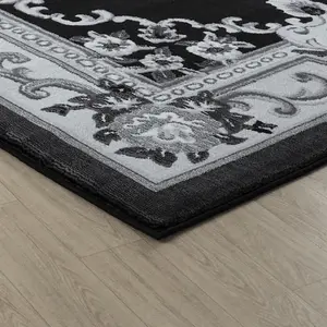 Abaseen 80x320 cm Black Gewels Traditional Rug Classic Oriental Rug 10mm Soft Pile Washable Area Rugs for Home and Office