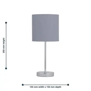 First Choice Lighting Set of 2 Chrome Stick Table Lamps with Grey Cotton Shades