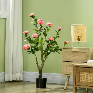 HOMCOM Potted Artificial Plants Camellia Flower for Indoor Outdoor, Pink