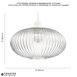 Modern Designer Clear Transparent Line Ribbed Glass Oval Pendant Lamp Shade