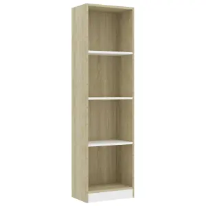 Berkfield 4-Tier Book Cabinet White and Sonoma Oak 40x24x142 cm Engineered Wood